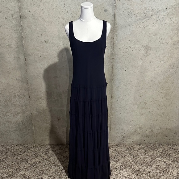 Vintage 90s Kasper Navy Tiered Maxi Dress | Evening Wear | Minimalist | Size 14 - Picture 1 of 6